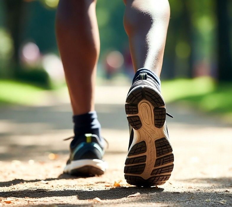 Active adult walking or jogging on a park path